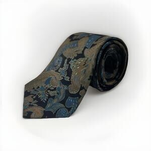 Damon All Silk Men’s Tie Paisley Floral Pattern Blue Brown Vintage USA Made